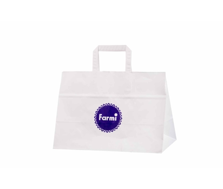 Takeaway-papirsposer med flad hank og logo