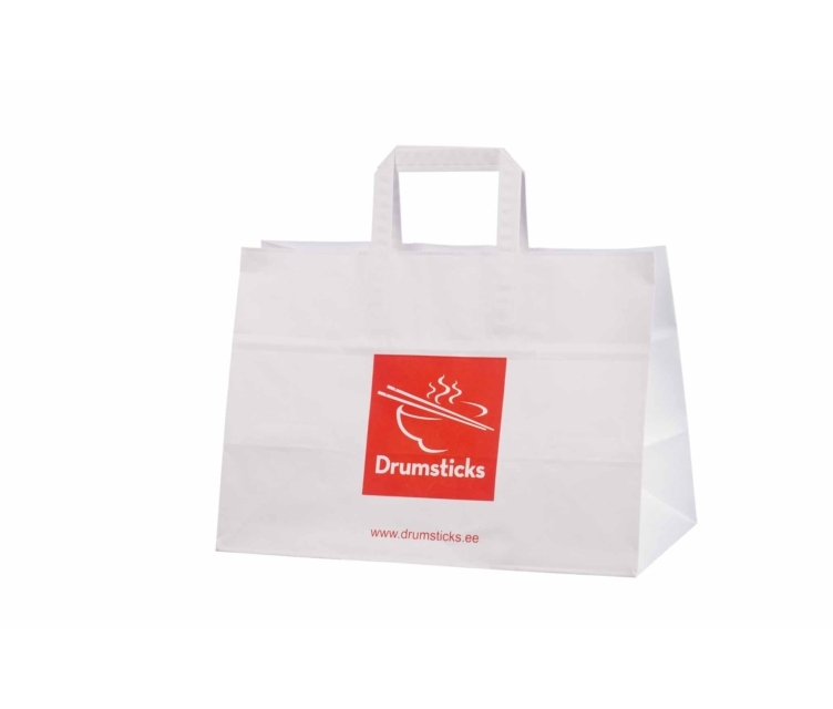 hvide Takeaway-papirsposer med flad hank