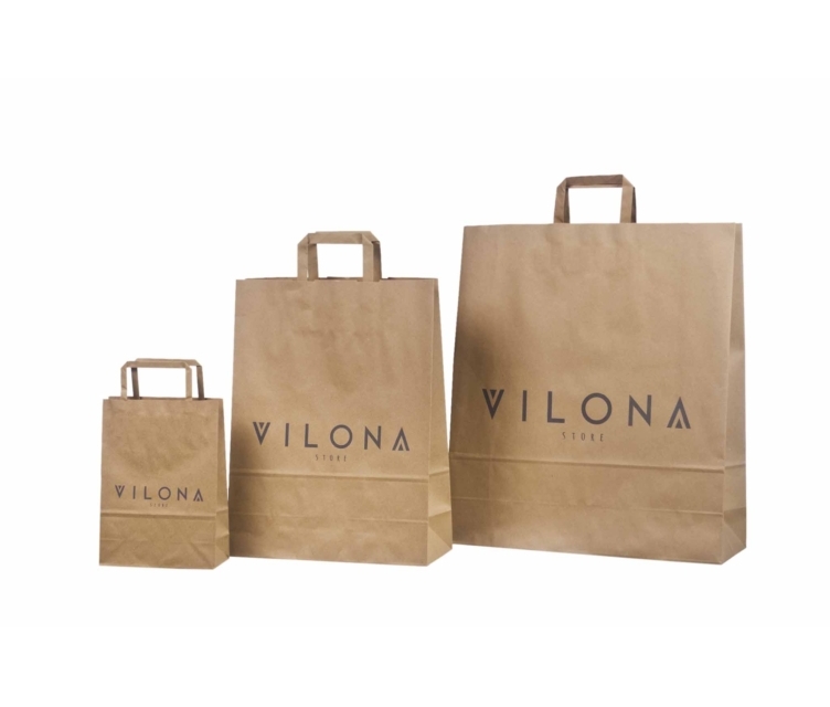 Ruskeat litteäkannikeiset ekokassit omalla painatuksella