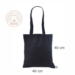 sort mulepose i bomuld med tryk 40x40 cm. 1