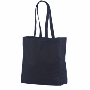 Sort mulepose i bomuld med bred bund 38x10x42 cm.