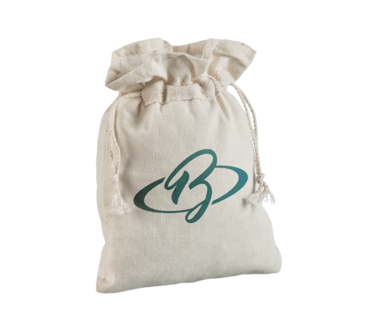 Stofpose på 15 × 21 cm med snøreluk, med tryk