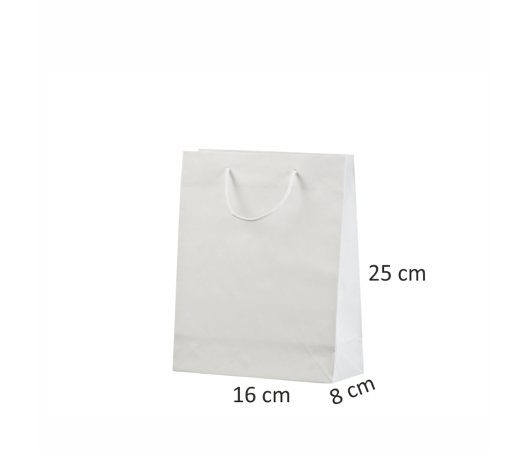 Hvide håndlavede poser i kraftpapir med print 1