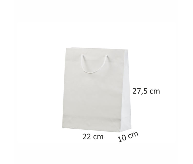 Hvide håndlavede poser i kraftpapir med print