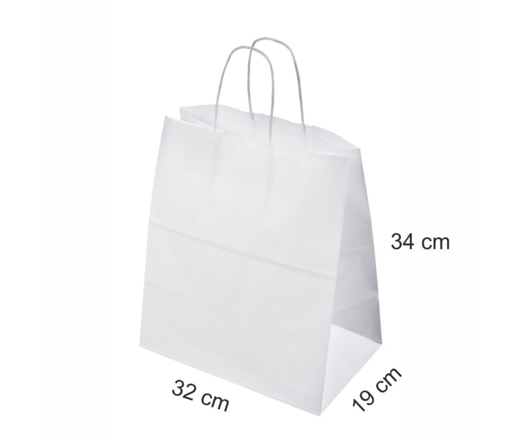 Hvid takeaway-papirspose – 32x19x34 cm
