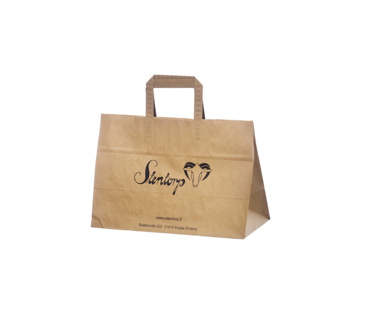 Brune Takeaway-papirsposer med flad hank og logo987