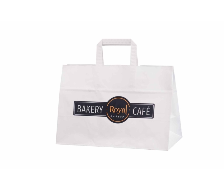 hvide Takeaway-papirsposer med flad hank og tryk3